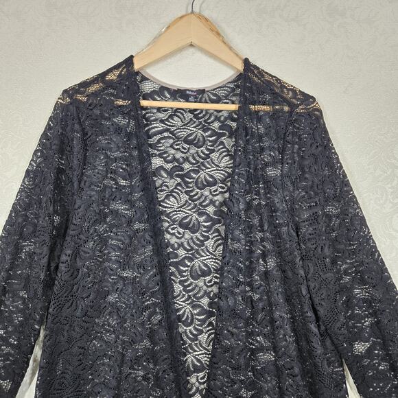 Blashe Sheer Lace Long Cardigan Duster sz 3X Black Witchy Whimsigoth Open Front - Picture 2 of 14